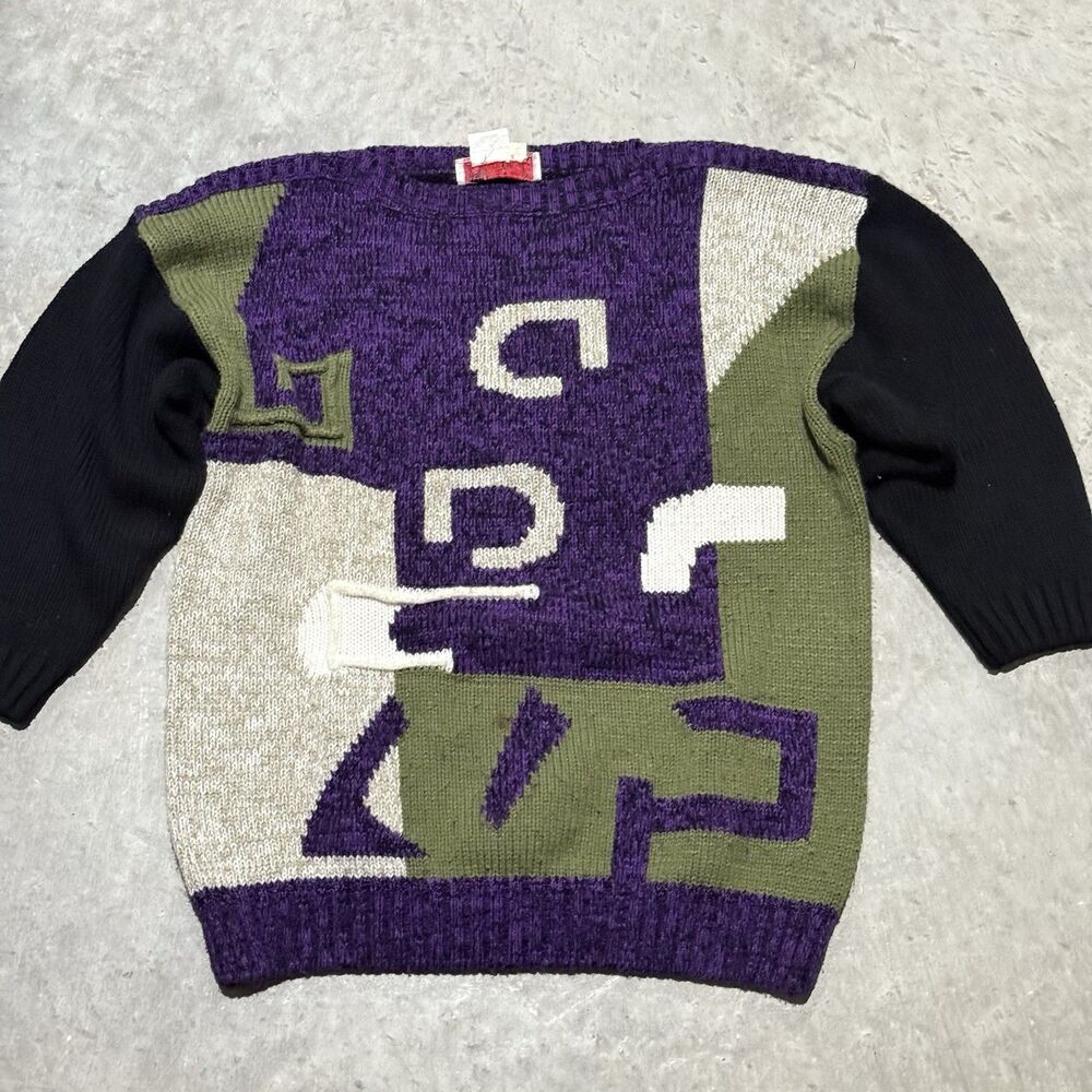 Vintage Organically Grown Sweater Women Medium Colorblock Patchwork 80s 90s